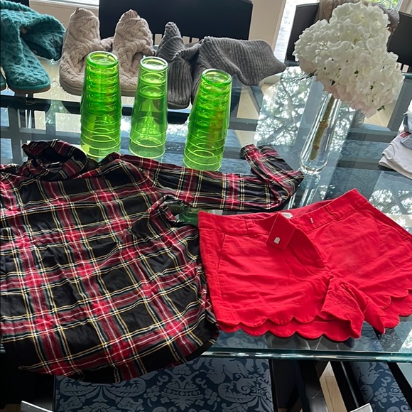 J. Crew Multicolor Plaid Shirt - Red, Green, Yellow With Red Shorts - Picture 1 of 6